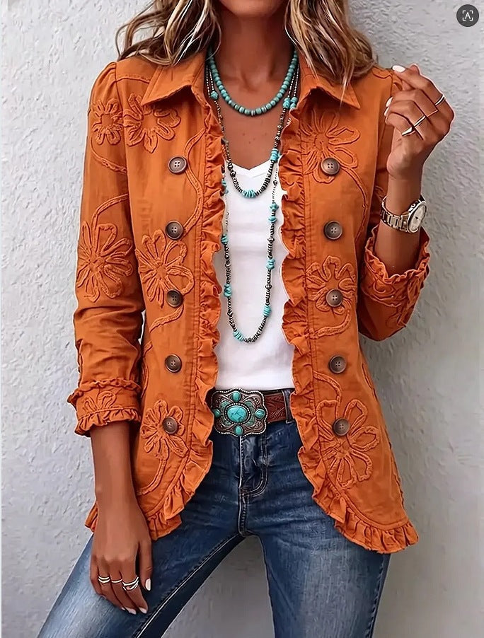 Women's Floral Print Slim-Fit Double-Breasted Jacket