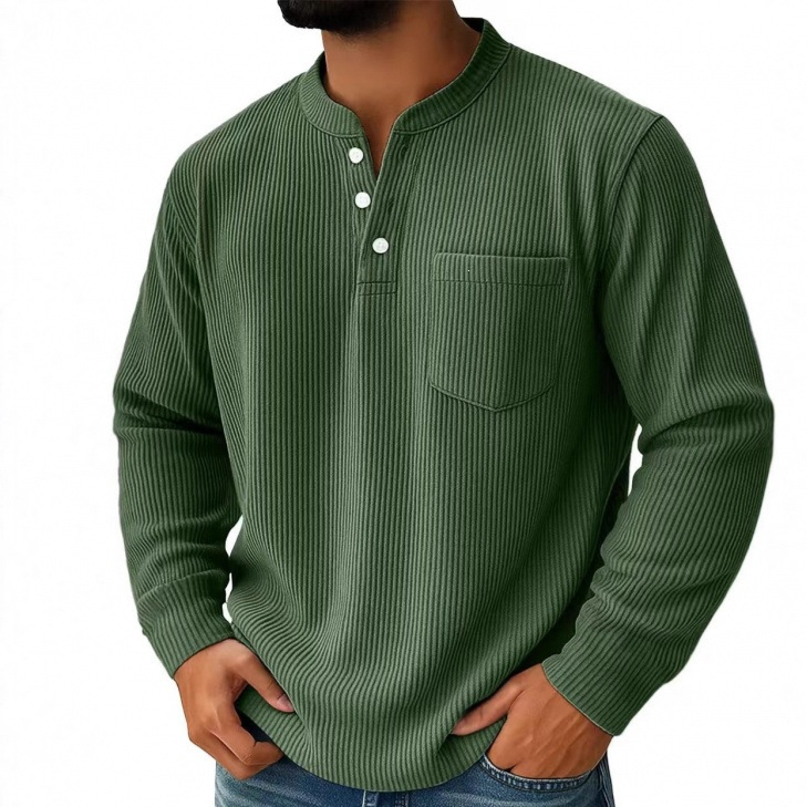 Mens Corduroy Henley Long Sleeve Polo Shirt