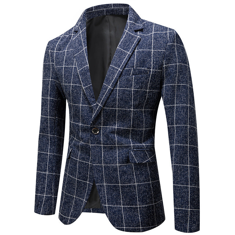 Mens Slim Fit Plaid Blazer Jacket