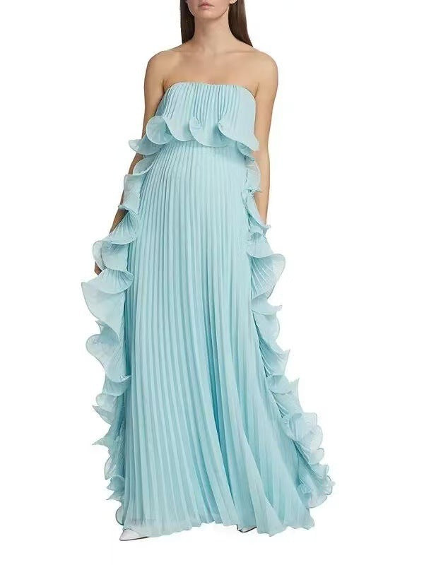 Pleated Wrap Flared Dress