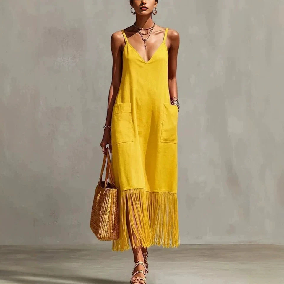 V-Neck Sleeveless Tassel Dress