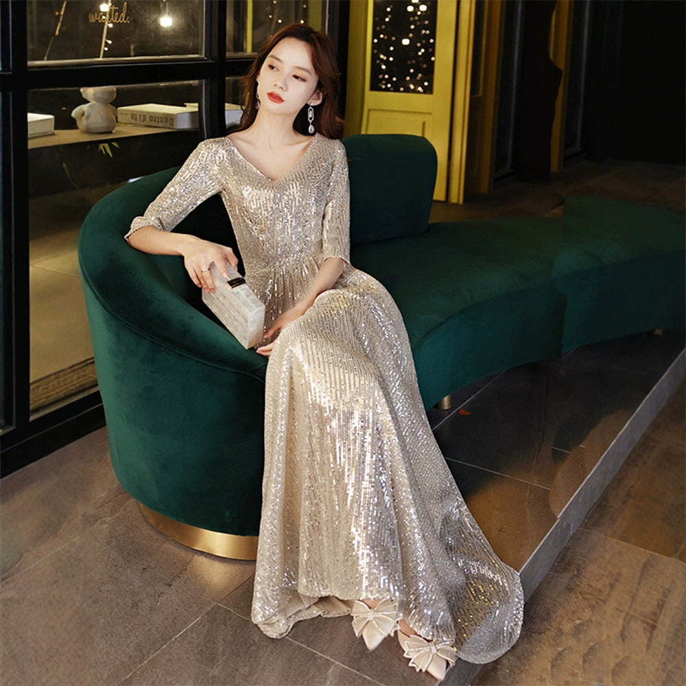 Women's gold French-style evening gown