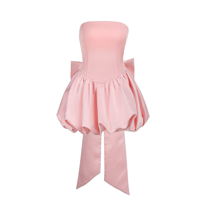 Bow-Tie Strapless Evening Dress with Slit