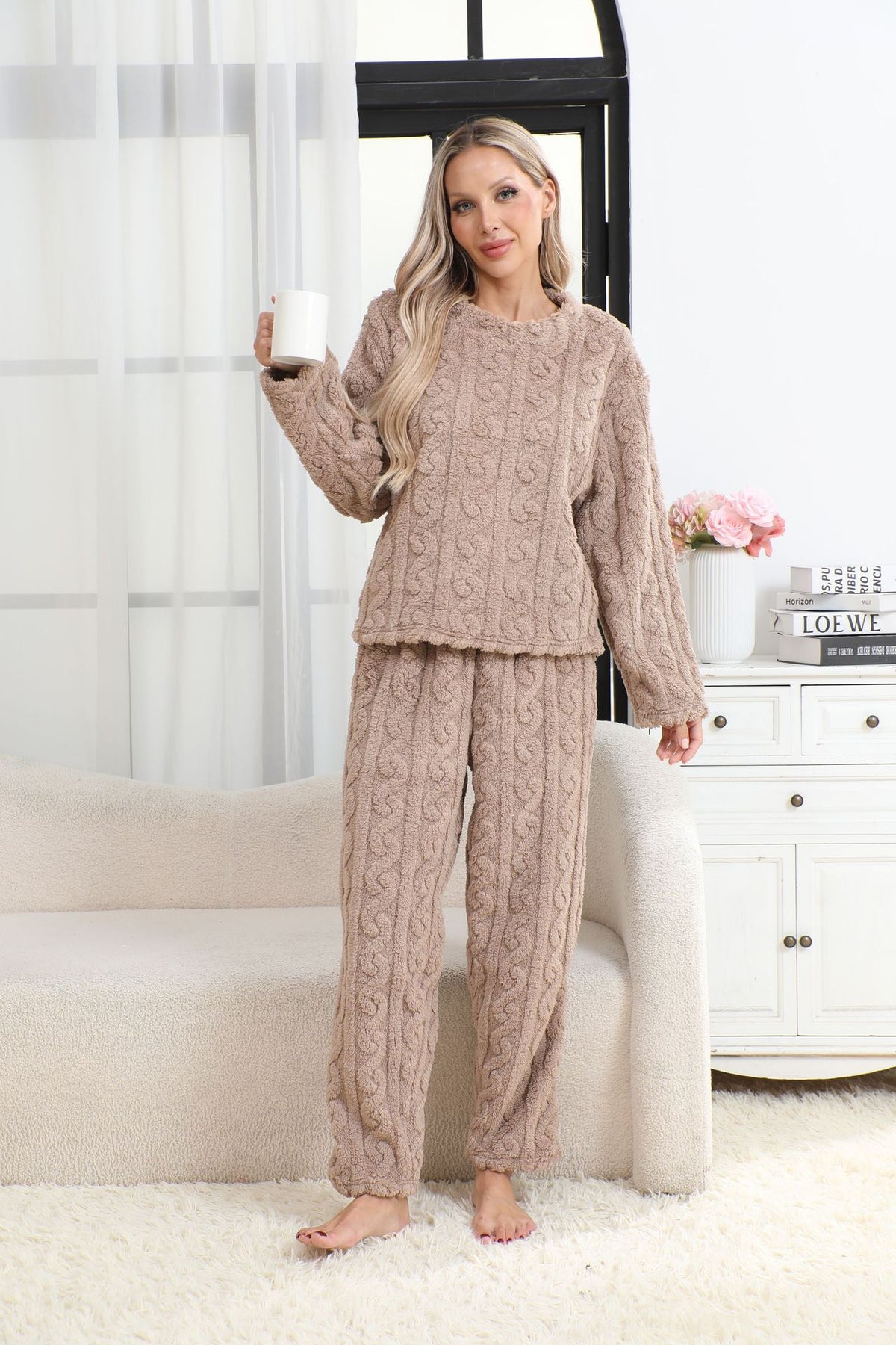 Casual Solid Ribbed Pajamas