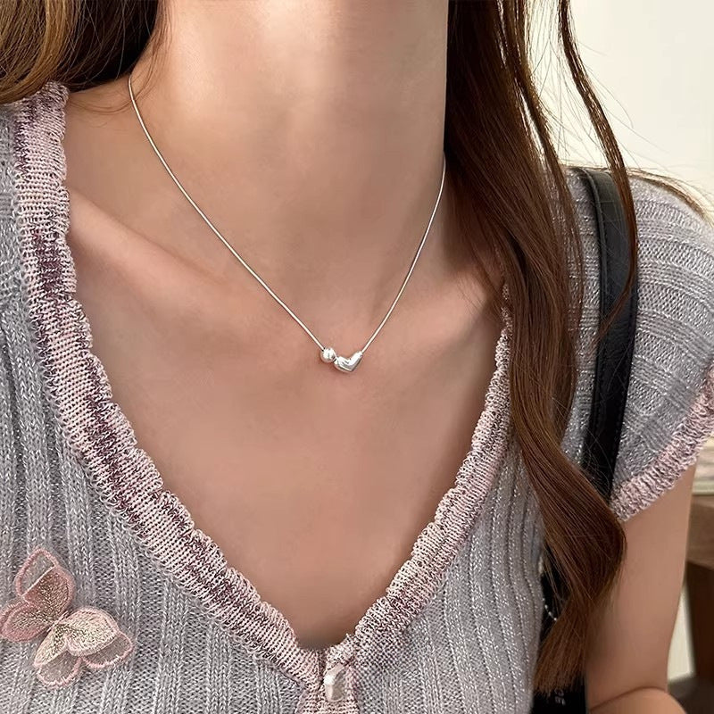 Heart Bead Silver Necklace for Women
