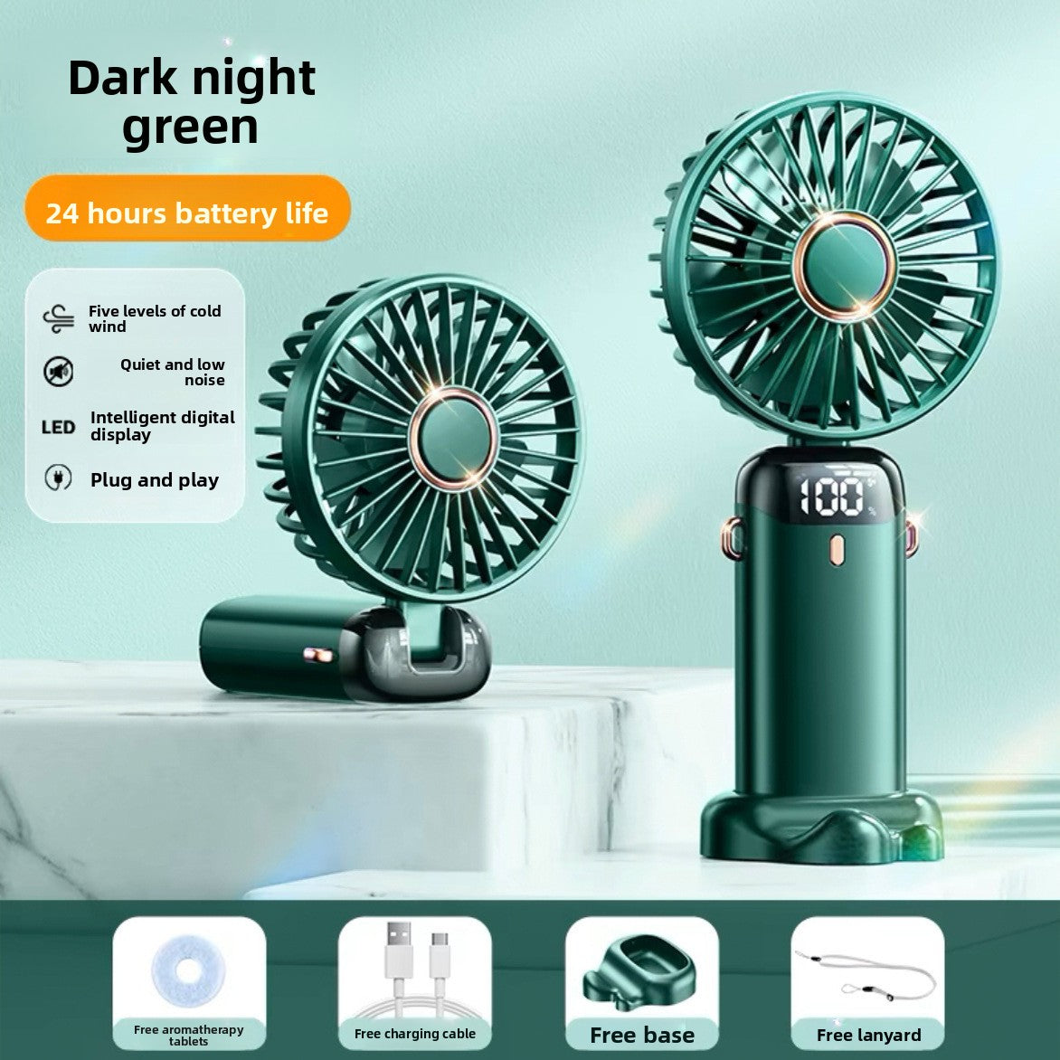 Portable USB Rechargeable Handheld Fan with Digital Display
