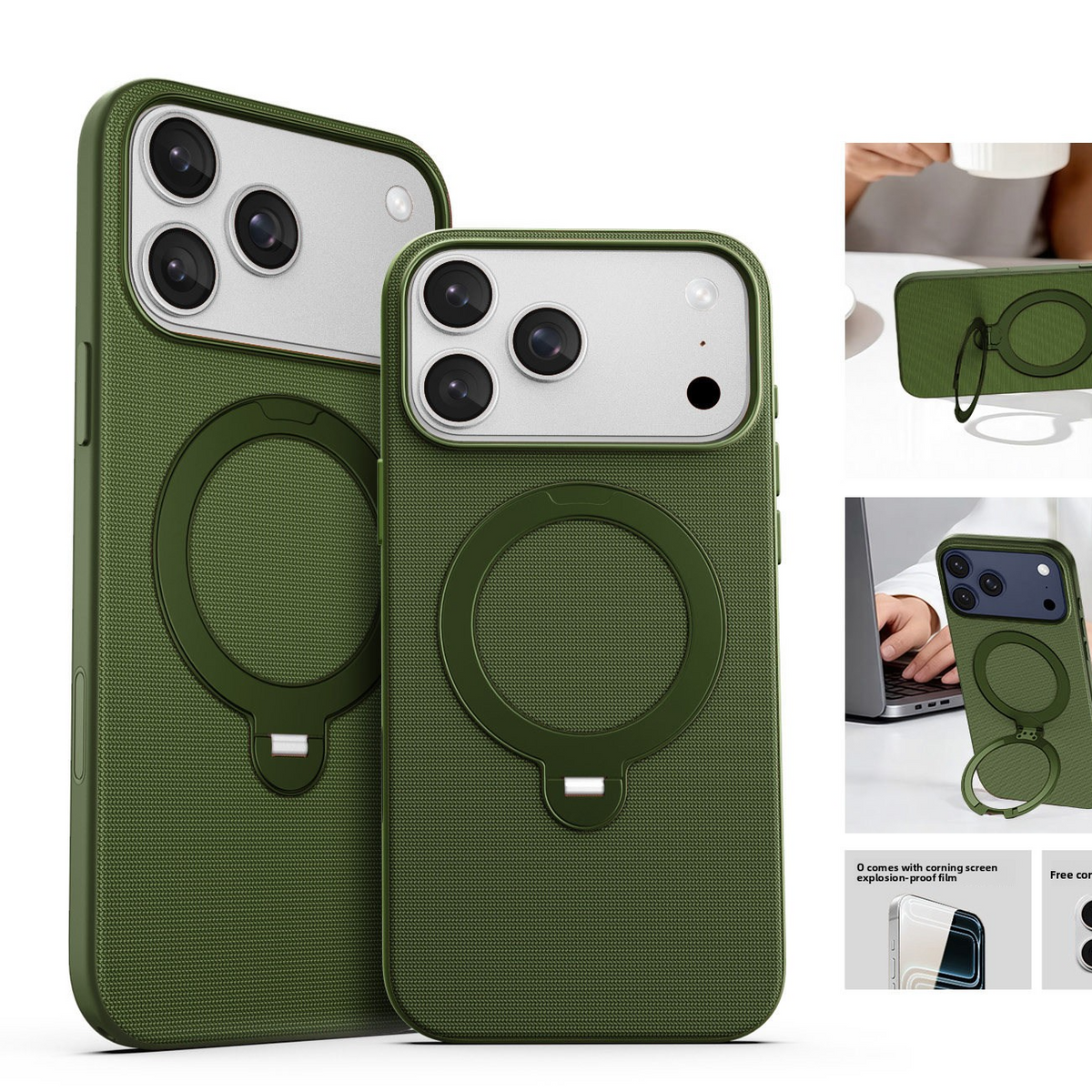 Magnetic Phone Case with Rotating Stand and Camera Button