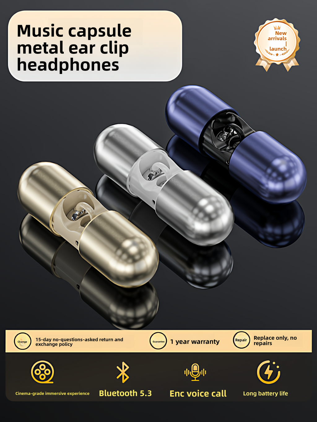 Wireless Clip-On Bluetooth Earphones with Noise Cancellation