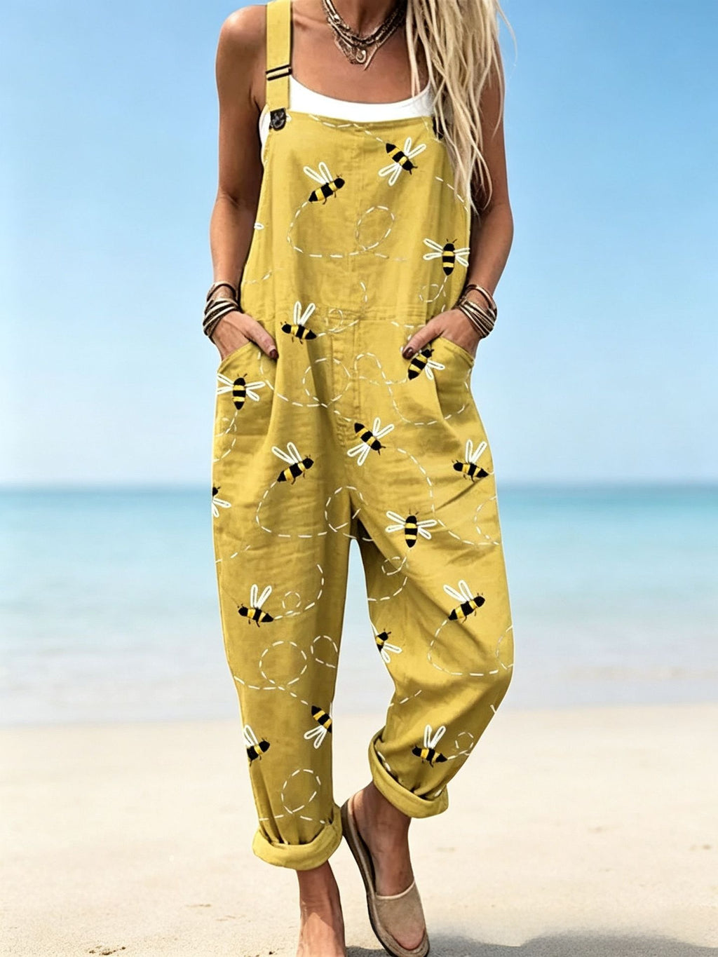 Women's sleeveless printed long-style drawstring pants