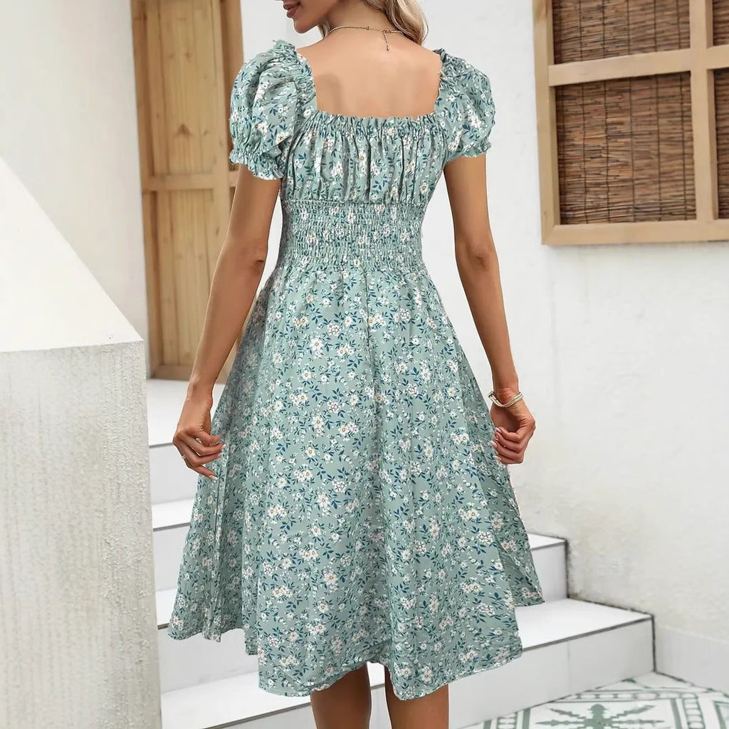 Vintage Floral Puff Sleeve Dress
