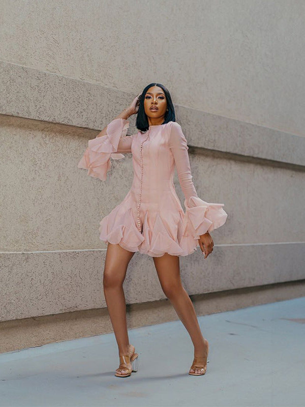 Buttoned Ruffle Princess Dress