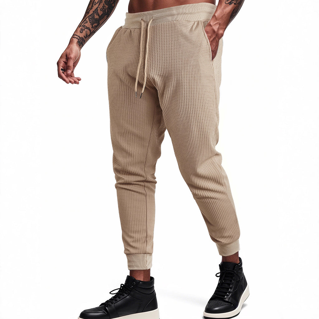 Mens Solid Color Jacquard Slim Fit Jogger Pants