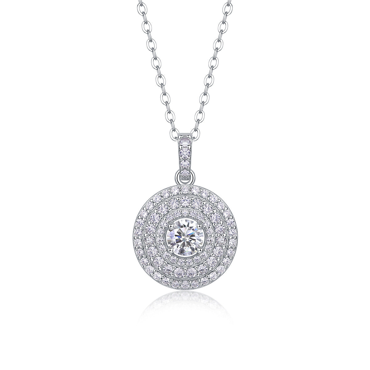 Sterling Silver Moissanite Geometric Pendant Necklace