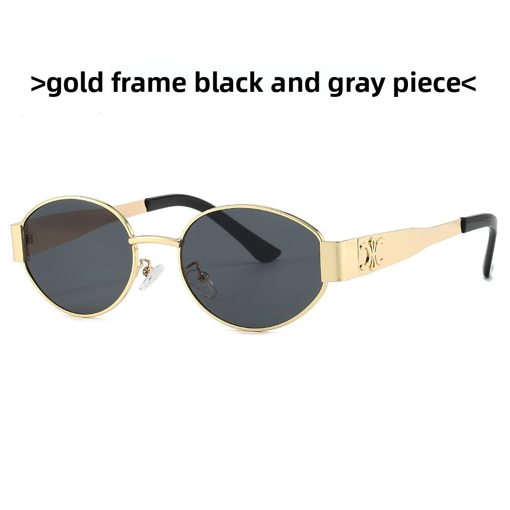 Oval Frame Metal Fashion Sunglasses with UV Protection