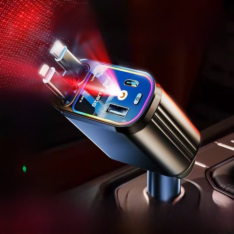 120W Retractable Car Charger with Multi-Port USB Fast Charging