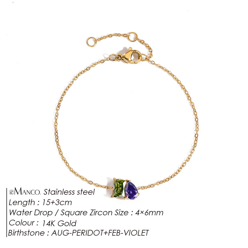 Stainless Steel Zircon Birthstone Bracelet