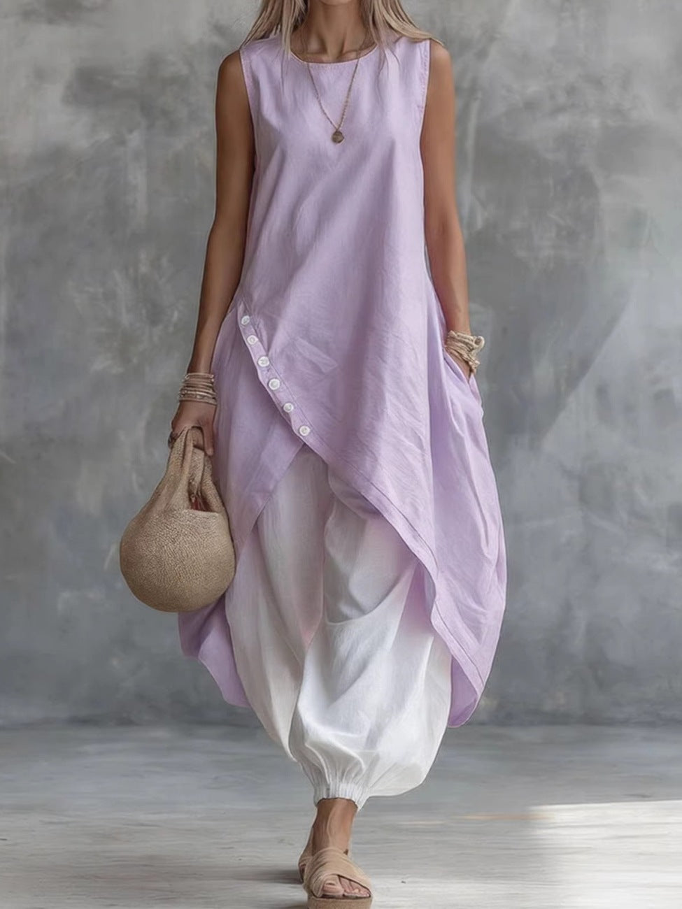 Sleeveless Loose Pocket Midi Skirt