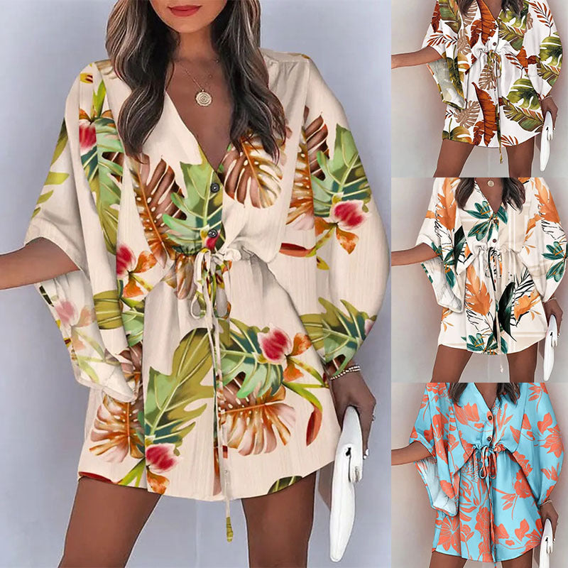 Womens Floral Print V-Neck Dress