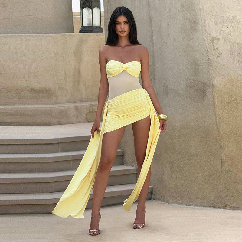 Women's solid-color plunging-neckline dress