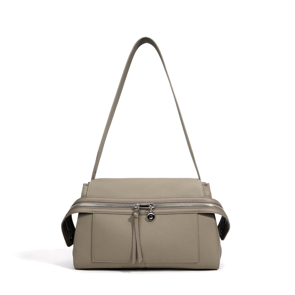Elegant genuine leather shoulder bag in Kelly style