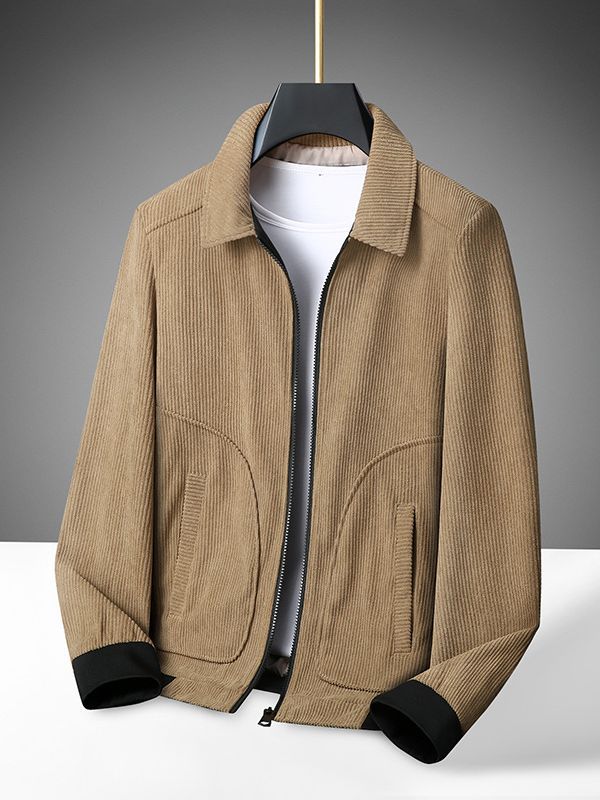 Men's Corduroy Jacket with Turn-Down Collar Oversized Casual Coat