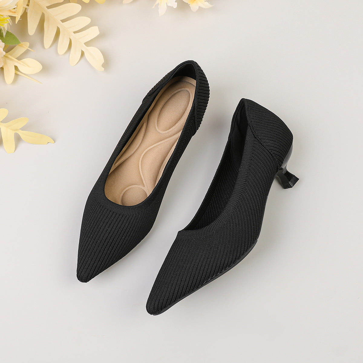 Womens Knitted Stiletto Pointed Toe Heels