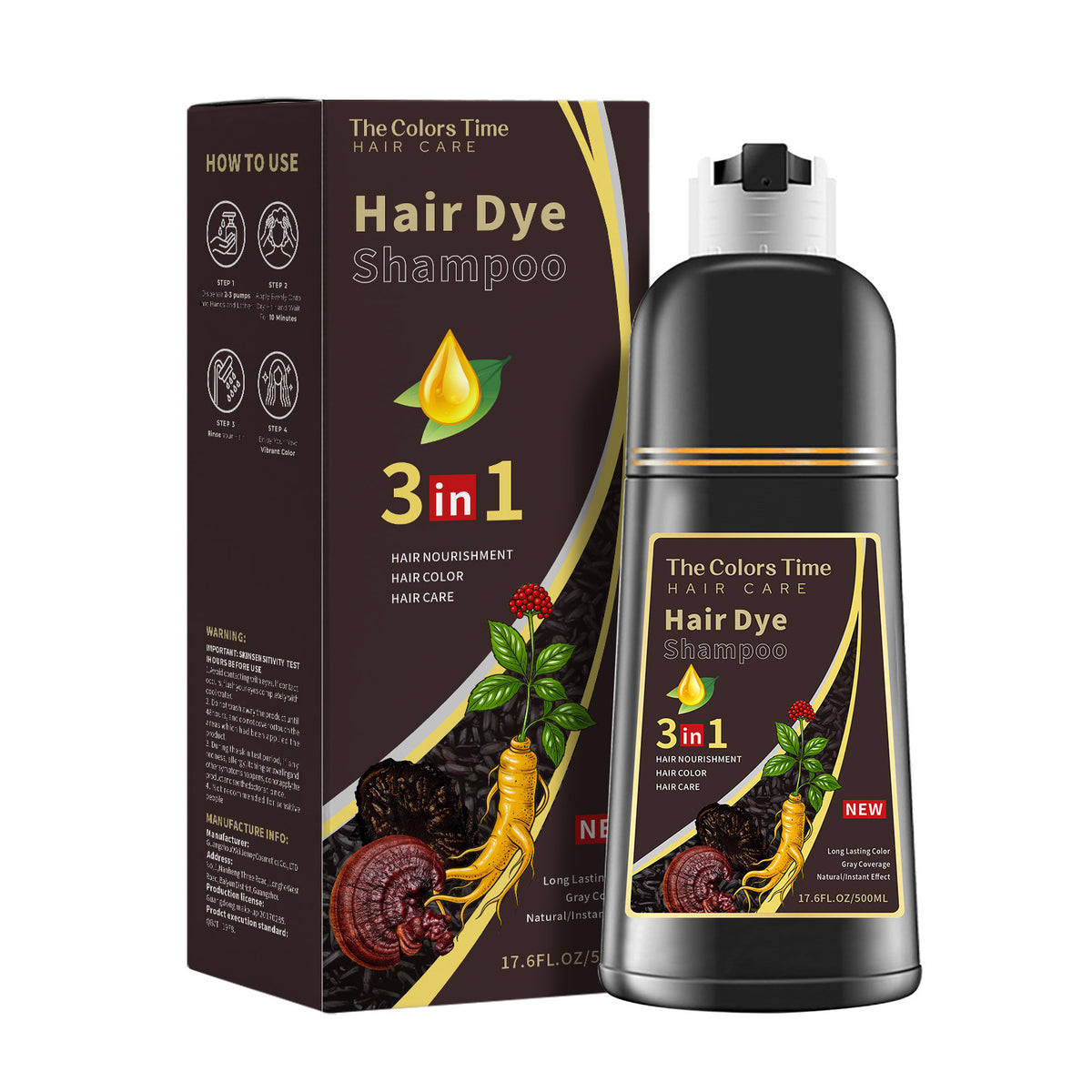 Three-in-One Hair Dye for Gentle Coloring and Gray Coverage