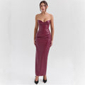 Women's PU Leather Strapless Slit Bodycon Evening Dress