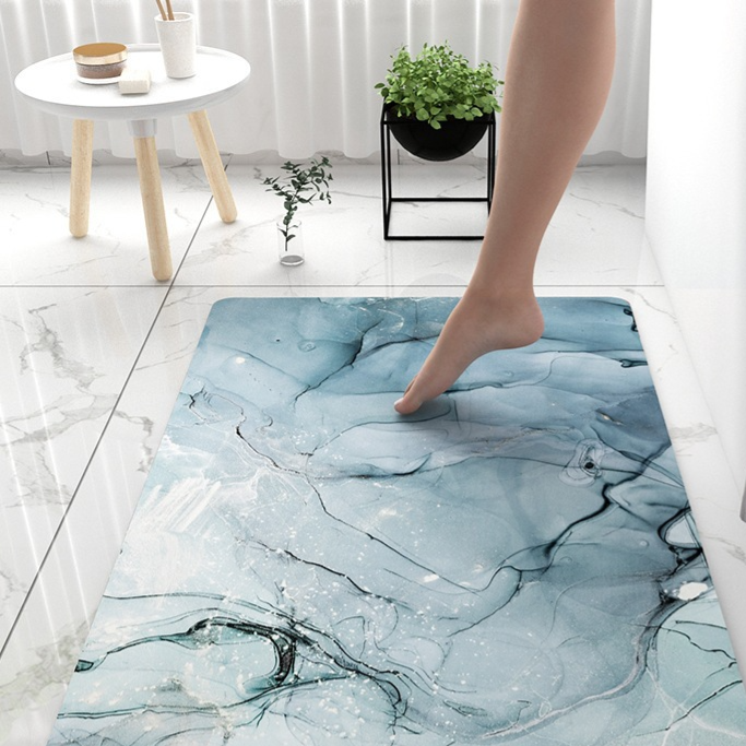 Marble Pattern Bathroom Floor Mat Soft Diatomaceous Earth Non-Slip Quick Drying Mat