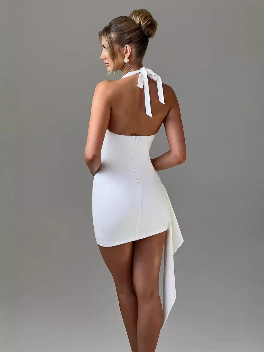 Womens V-neck Halter Backless Slim Dress