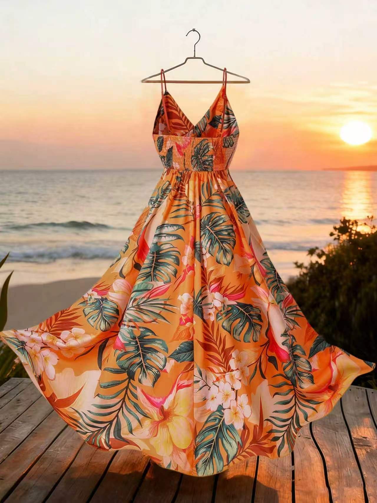 French Print Suspender Dress