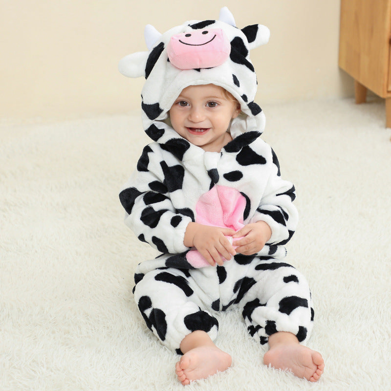 Animal Hooded Flannel Baby Jumpsuit