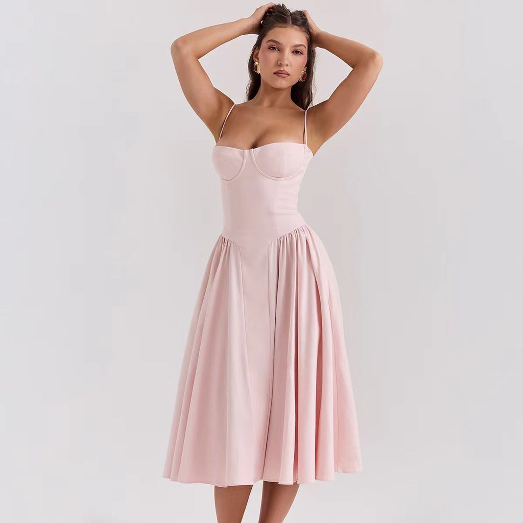 Suspender Mid-Length Dress with Chest Support