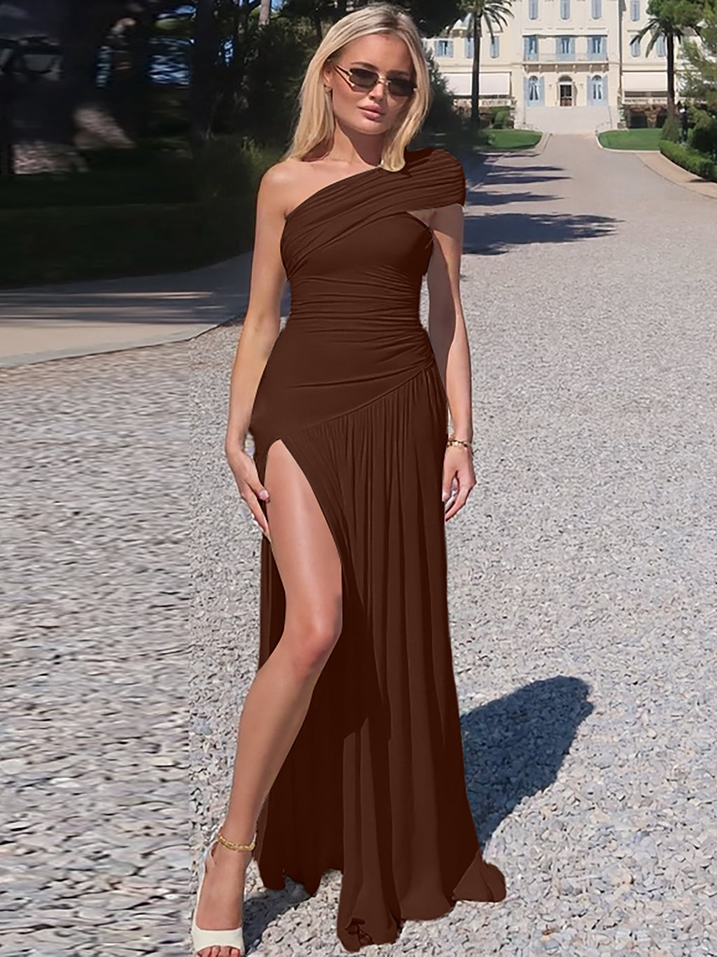 French Style Off-Shoulder Slit Long Dress