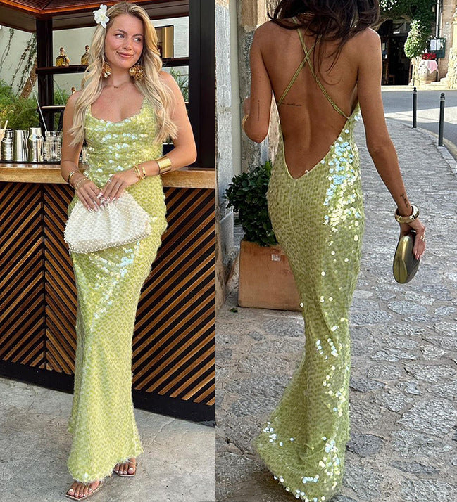 Sequined Backless Long Dress