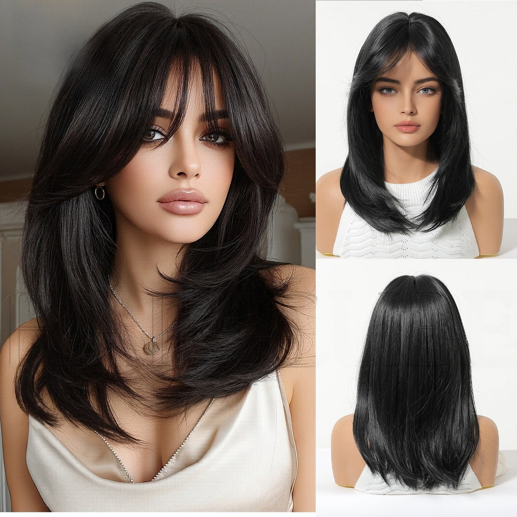 Womens Wig with Bangs Full Head Synthetic Hair