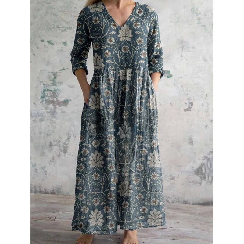 Printed Casual Loose Long Sleeve Dress