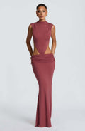 Sheer waist-revealing and backless long dress