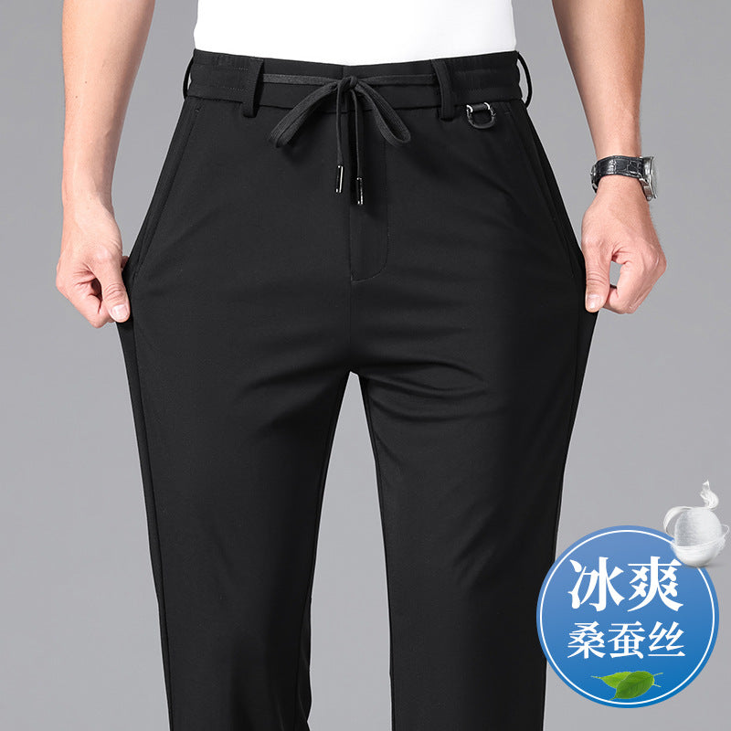 2026 High-End Brand-Name Sports Casual Pants Spring Straight-Leg Long Pants Silk Stretch Non-Iron Middle-Aged Men's Pants