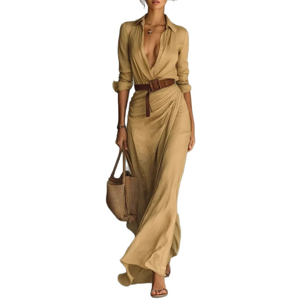 Elegant Pleated Belted Dress