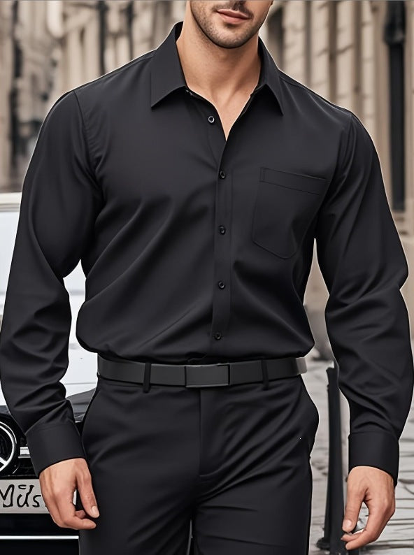 Digital Print Long-Sleeve Men's Slim-Fit Casual Shirt