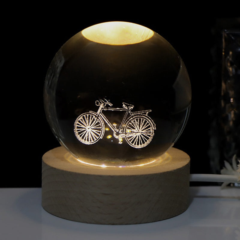 3D Engraved Crystal Ball Night Light with Warm Base