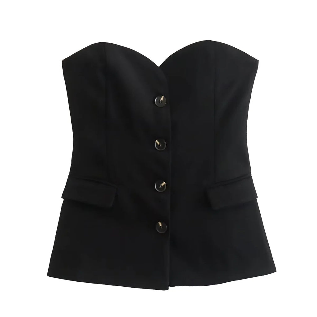 Flip-Trimmed Underwear Vest  Trouser Leg Straight Pants