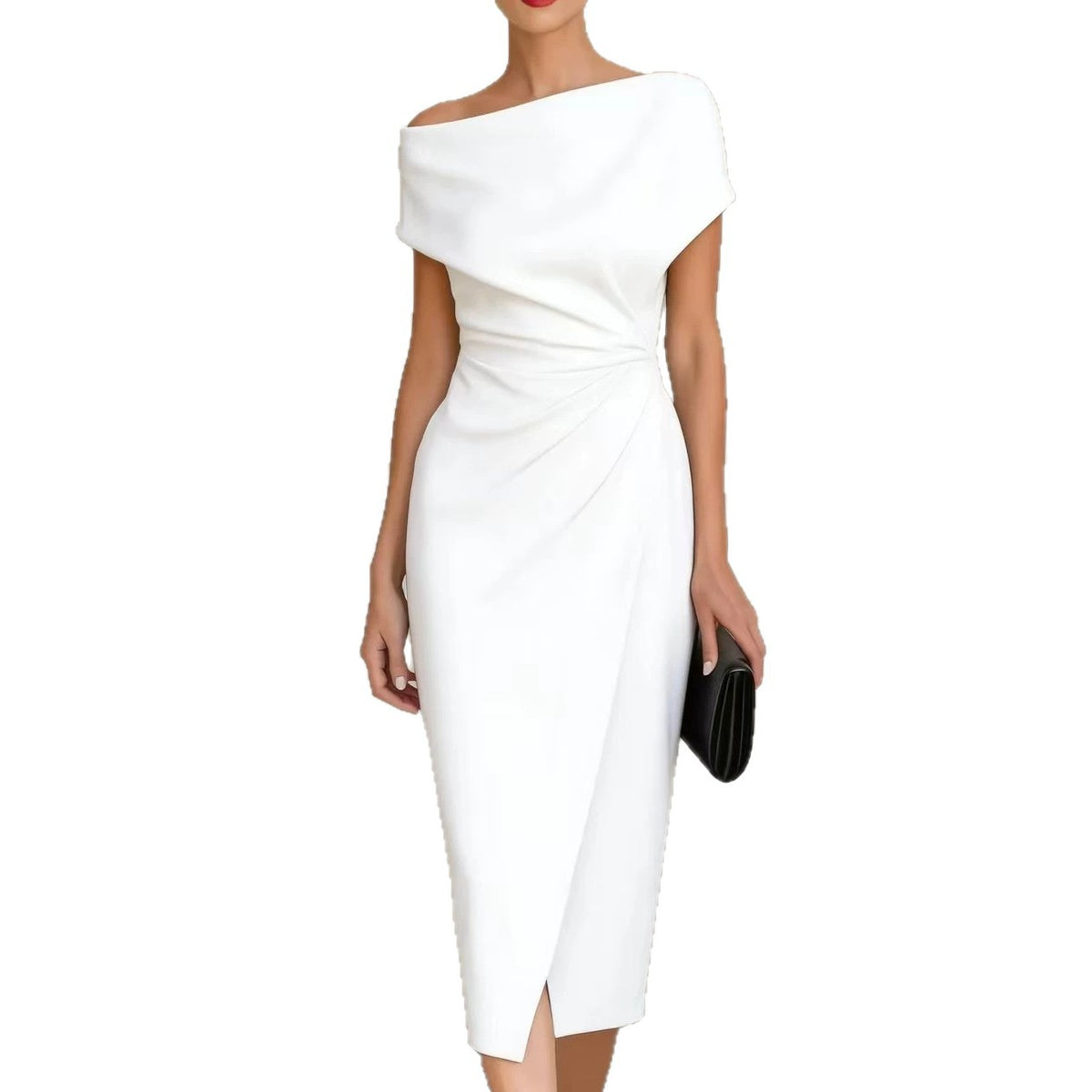 Off-shoulder waist pleated dress elegant dress dress womenOff-shoulder waist pleated dress elegant dress dress women