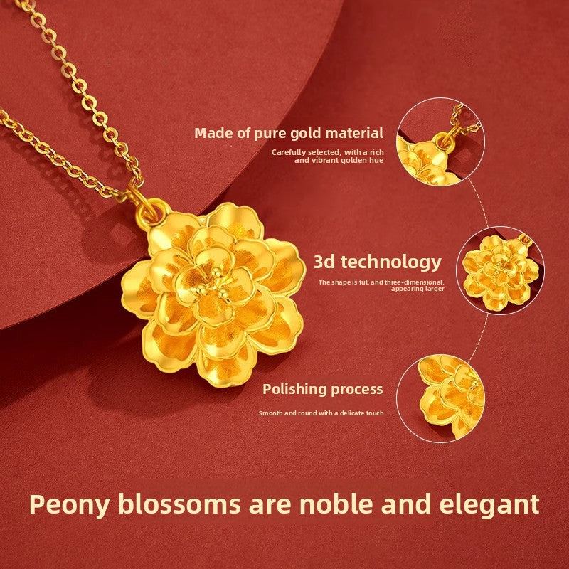 Peony Flower Pendant Necklace