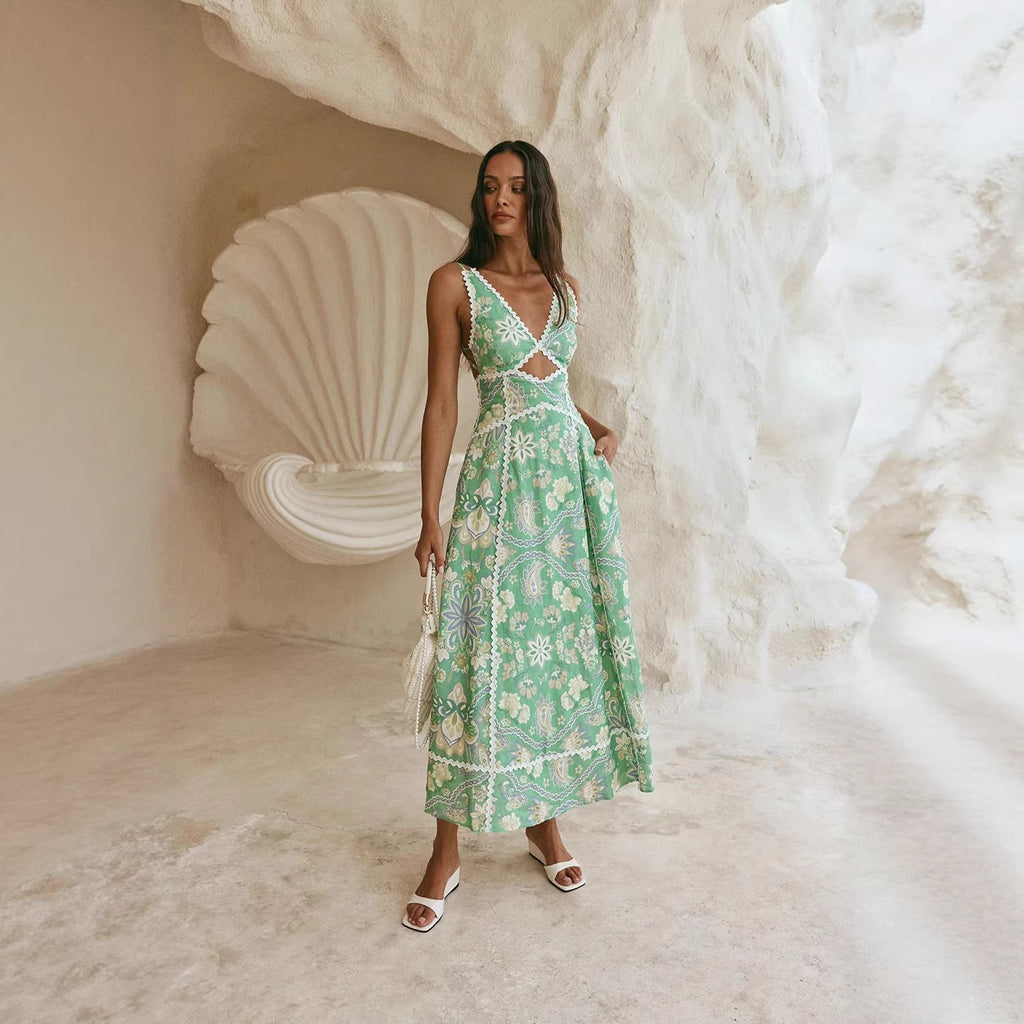 Floral Print Linen Blend A-Line Dress