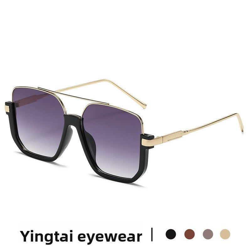 Plain double-beam large-frame anti-blue light retro glasses