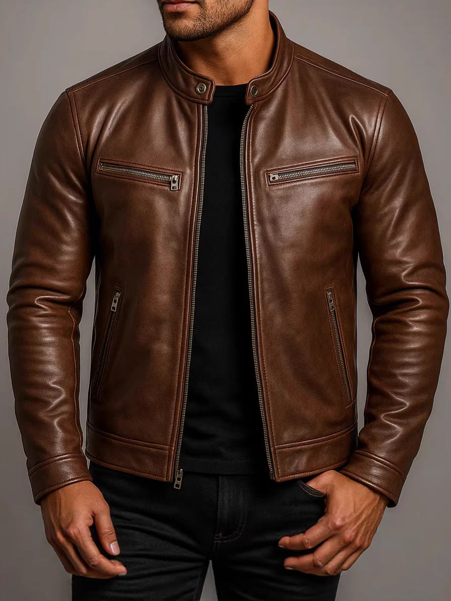 Men's stand-up collar slim-fit punk motorcycle jacket coat
