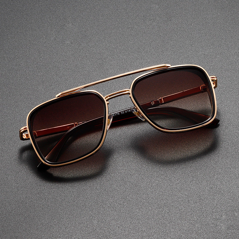 Geometric Metal Double Bridge Sunglasses