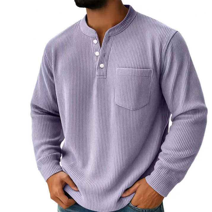 Mens Corduroy Henley Long Sleeve Polo Shirt